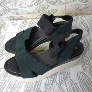 Franco Sarto Platform Sandals Black Leather Embossed Snake Print